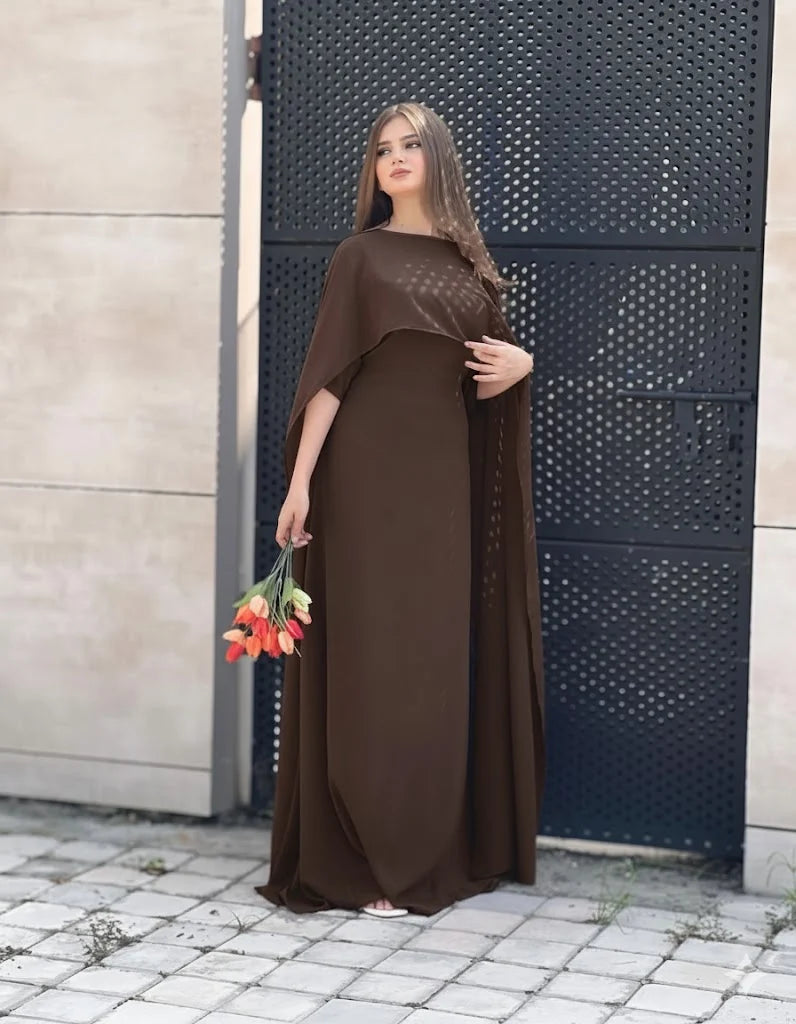 Graceful Cape Shawl Dress MAROON