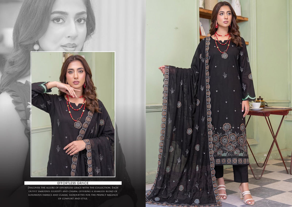 Luxury Sequence Chikankari Dhanak 3-Piece Suit with Embroidered Velvet Dhanak Shawl