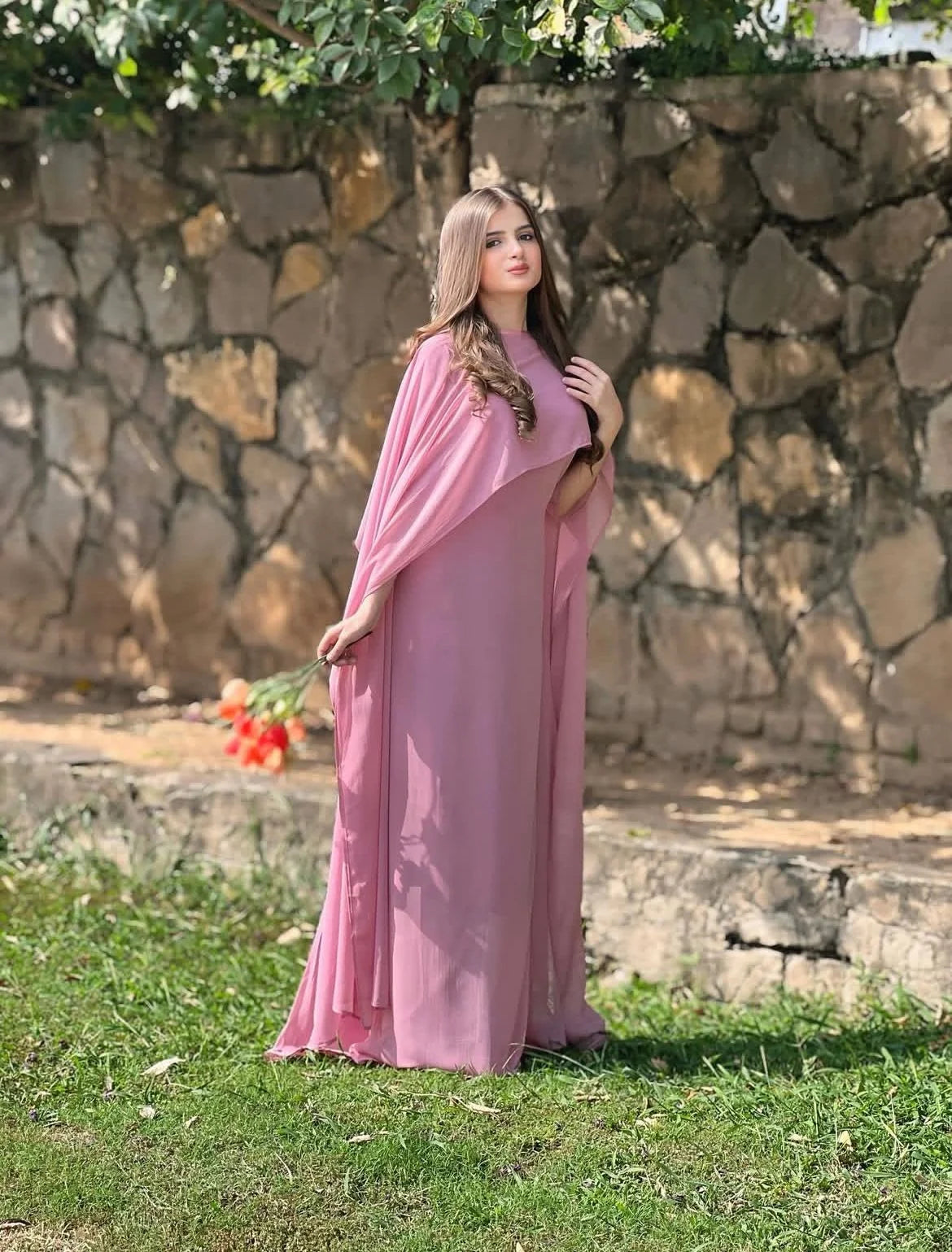 Graceful Cape Shawl Dress MAROON